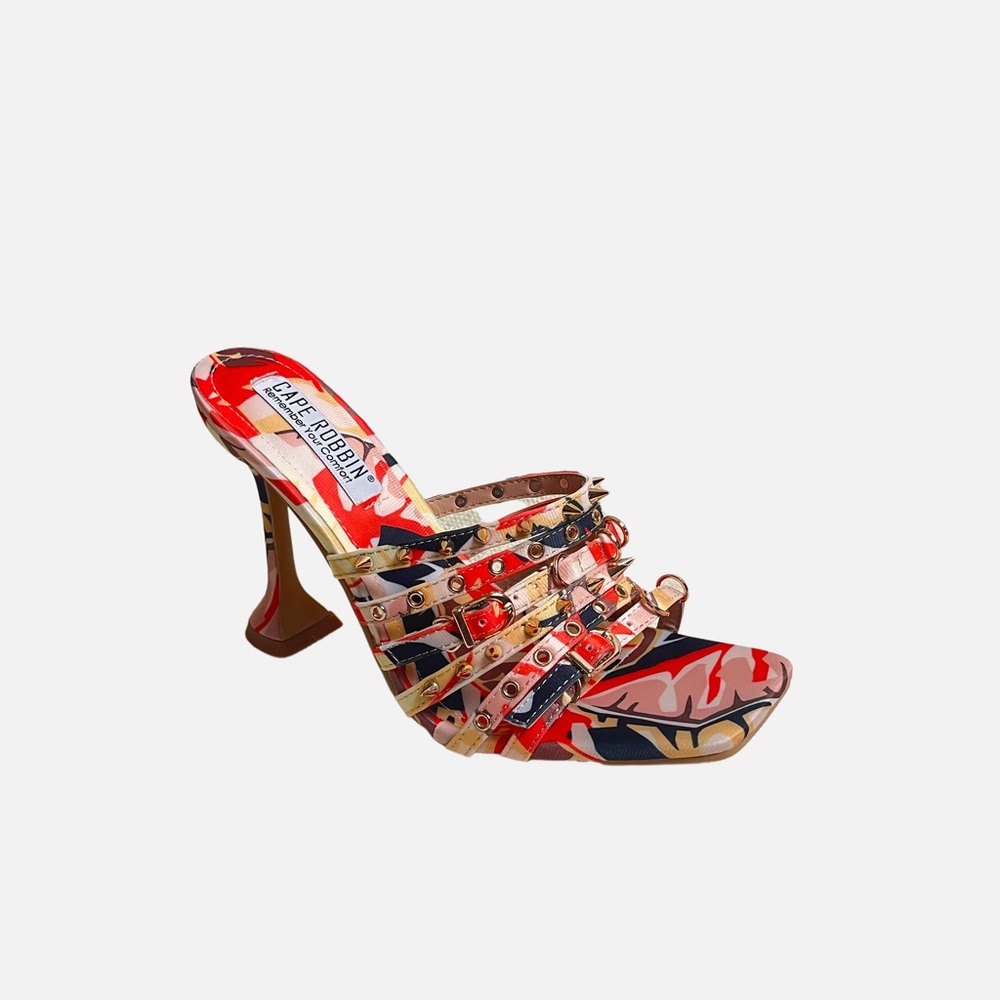 Multi color strapy open toe heel
